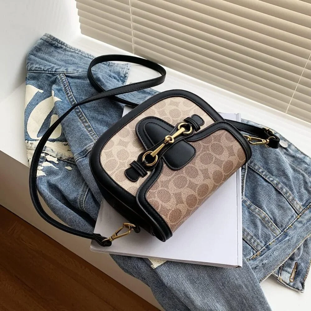 Women Small PU Leather Crossbody Bag with Buckle Compact Purse